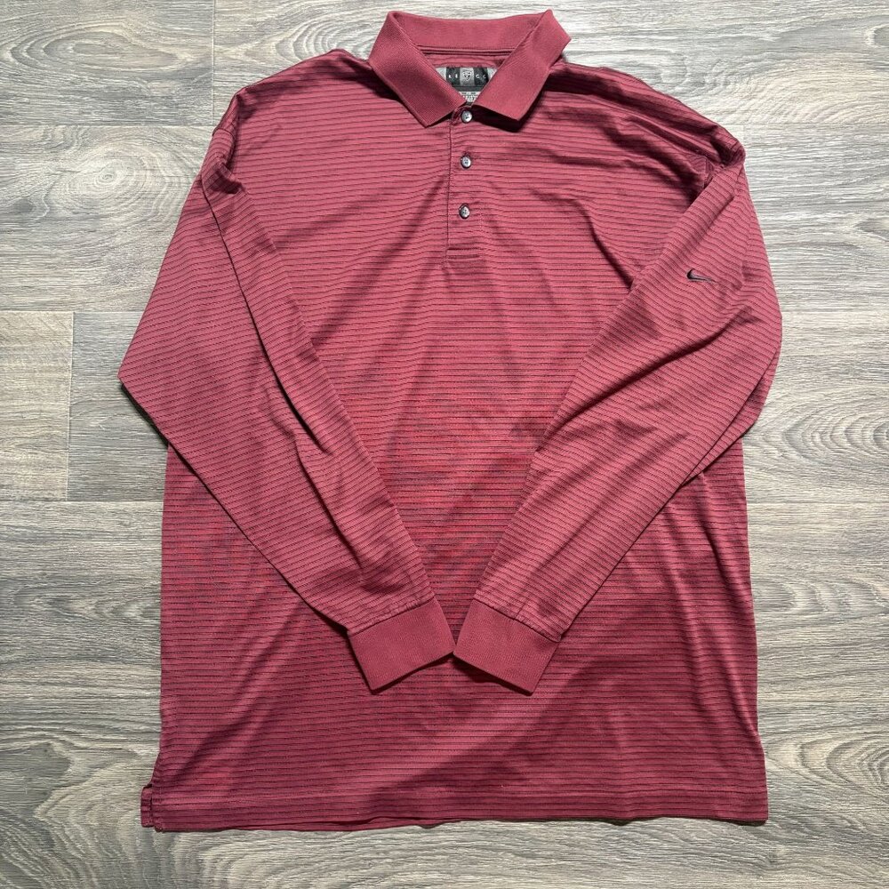 Nike Golf XXL Maroon Long Sleeve Polo Shirt Dri-FIT Striped Burgundy Activewear